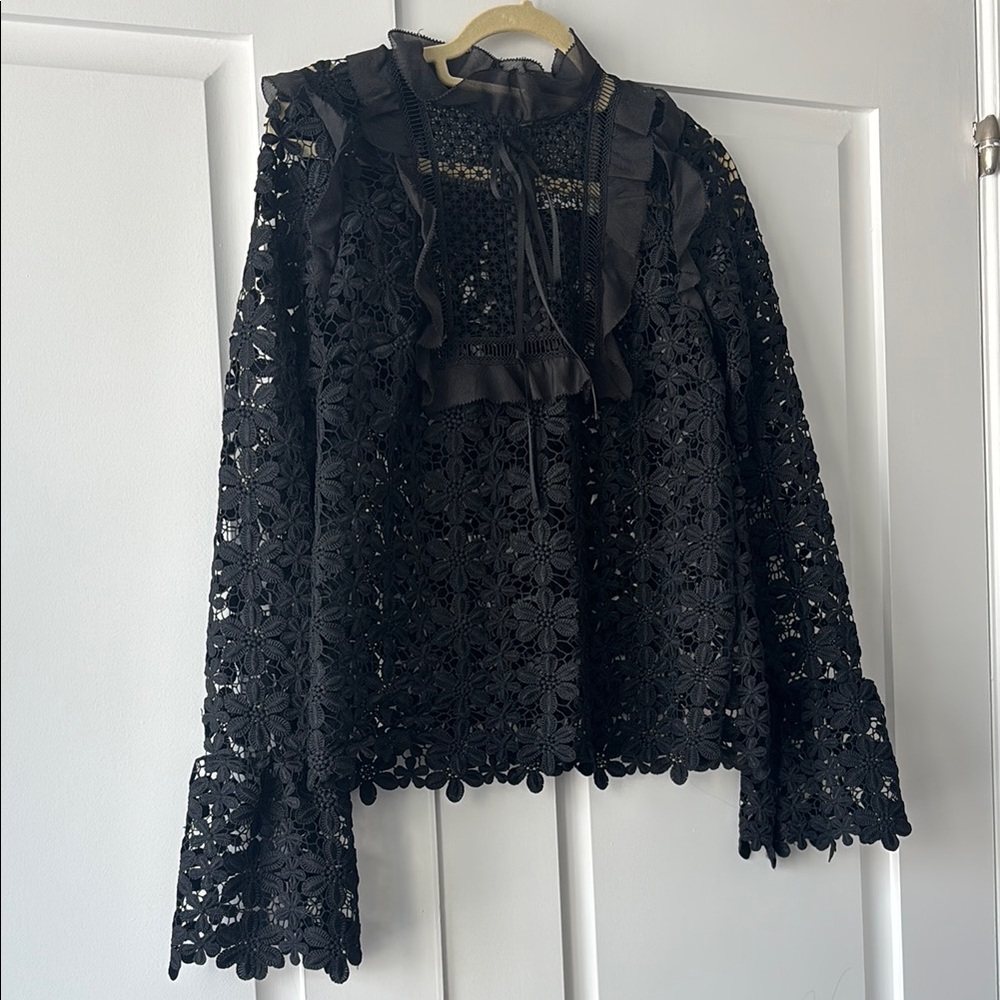 Self-Portrait Black Lace Long Sleeve Blouse